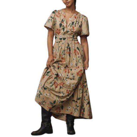 Anthropologie The Somerset Maxi Dress, Short Sleeve, Smocked, Tiered, Floral, S - Picture 3 of 10